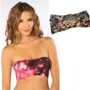 NEW Medium Tie Dye Multicolor Bandeau Bikini Crop Top Shirt Pink Yellow Green bl